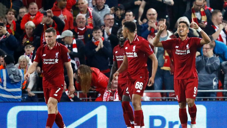 Roberto Firmino celebrates after his stoppage-time goal secures victory for Liverpool against PSG