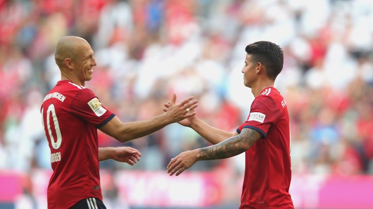 James Rodriguez and Arjen Robben were both on the scoresheet as Bayern Munich beat Bayer Leverkusen