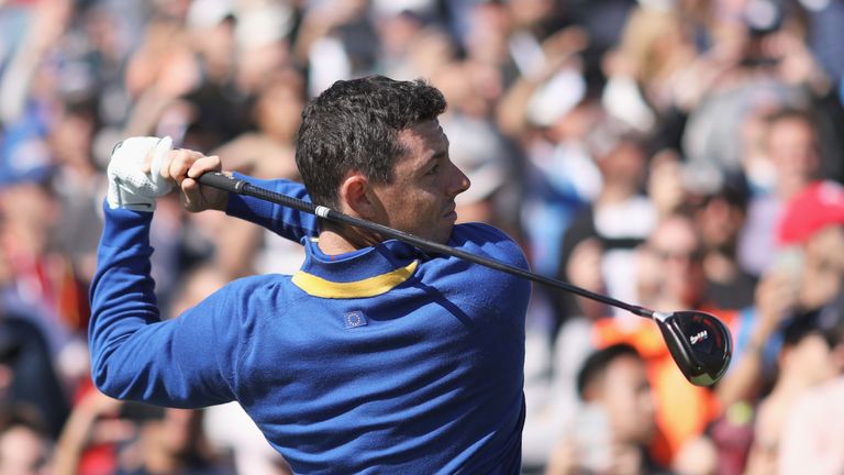 during singles matches of the 2018 Ryder Cup at Le Golf National on September 30, 2018 in Paris, France.