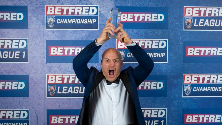 London Broncos coach Danny Ward celebrates being named Championship coach of the year for 2018