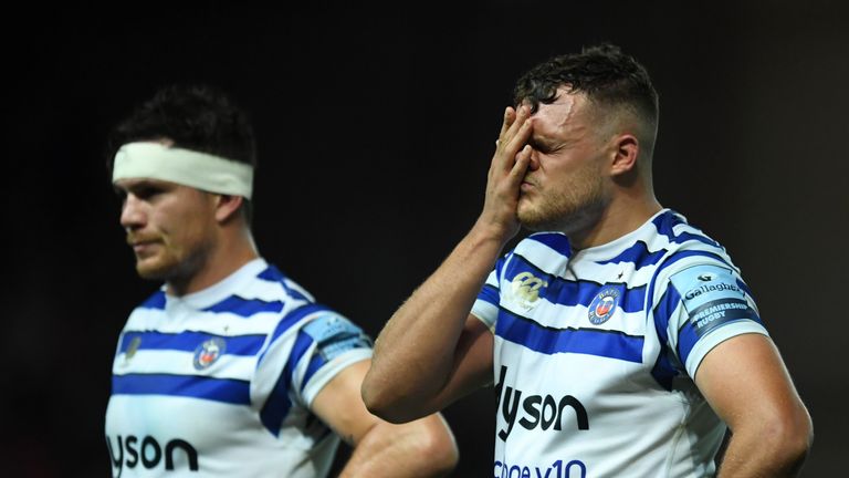 bath's Zach Mercer reacts during his side's defeat to Premiership rivals Bristol at Ashton Gate