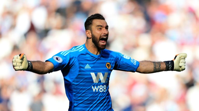 Rui Patricio during the Premier League match between West Ham United and Wolverhampton Wanderers at London Stadium on September 1, 2018 in London, United Kingdom.