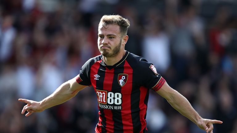 Ryan Fraser celebrates scoring for Bournemouth against Leicester