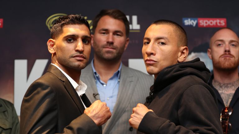KHAN-VARGAS PROMOTION.PRESS CONFERENCE.REGENCY HYATT HOTEL,.BIRMINGHAM.PIC;LAWRENCE LUSTIG.KHAN-VARGAS PROMOTION.AMIR KHAN AND SAMUEL VARGAS COME FACE TO FACE  AS THEY PREPARE FOR THEIR CONTEST  ON.PROMOTER EDDIE HEARNS  MATCHROOM PROMOTION AT ARENA BIRMINGHAM ON SATURDAY SEPTEMBER 8TH 2018.