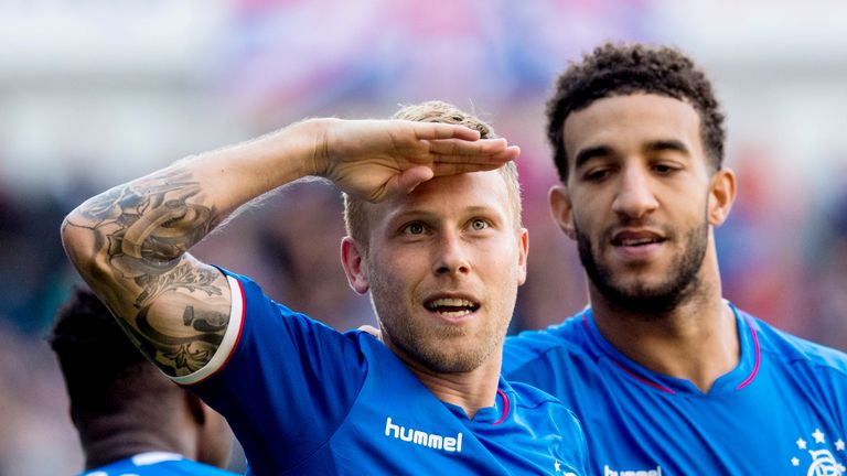 Scott Arfield celebrates his goal in Rangers' 5-1 win over St Johnstone