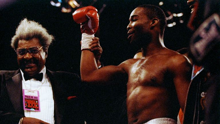 20 Feb 1993:  Michael Nunn celebrates with Don King after a bout against Danny Morgan.