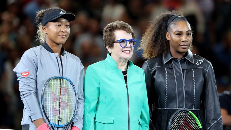 Naomi Osaka and Serena Williams with Billie Jean King prior to the US Open final
