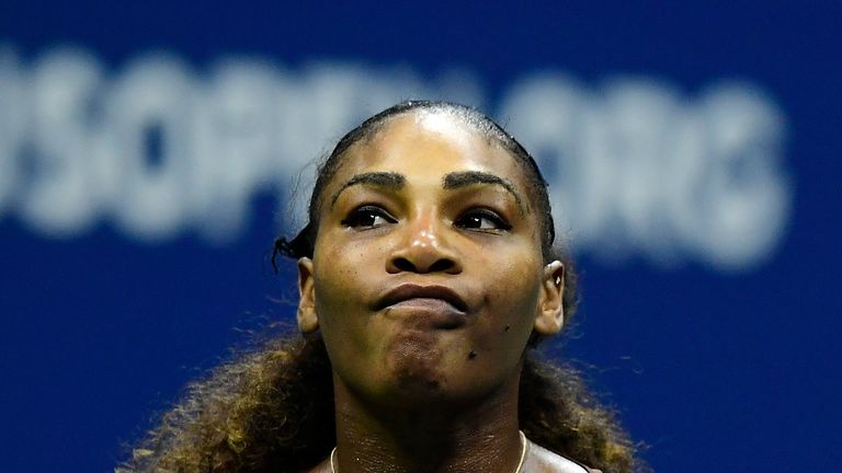Serena Williams of the United States reacts during her Women&#39;s Singles finals match against Naomi Osaka of Japan 