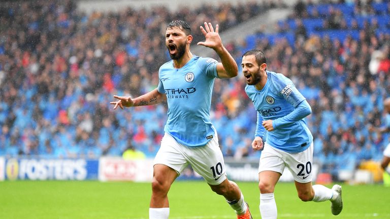 Sergio Aguero scores Manchester City's first goal