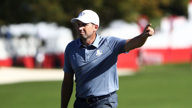 during singles matches of the 2016 Ryder Cup at Hazeltine National Golf Club on October 2, 2016 in Chaska, Minnesota.