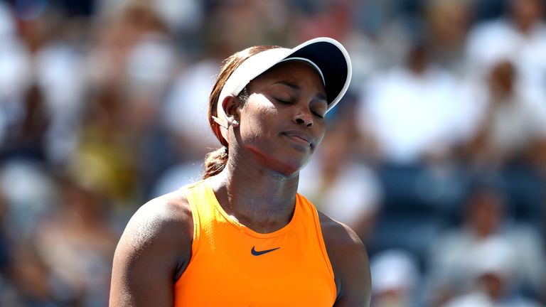 Sloane Stephens of The United States reacts during the women's singles quarter-final match against Anastasija Sevastova of Latvia on Day Nine of the 2018 US Open at the USTA Billie Jean King National Tennis Center on September 4, 2018 in the Flushing neighborhood of the Queens borough of New York City. 