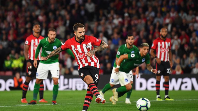 Danny Ings scores during the Premier League match between Southampton and Brighton & Hove Albion at St Mary's Stadium on September 17, 2018.