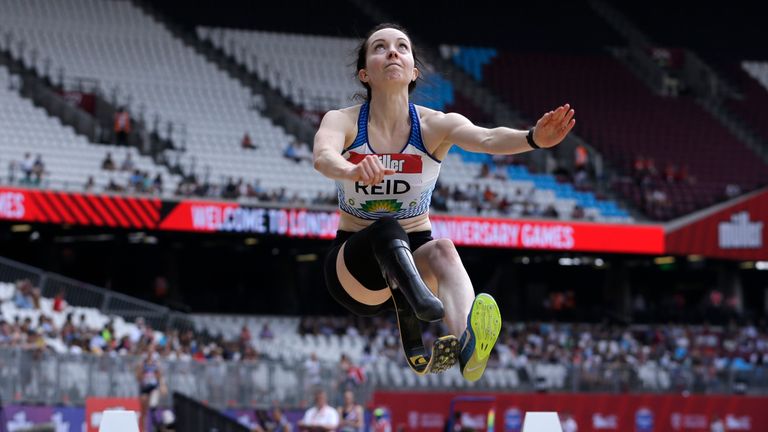 Stef Reid of Great Britain competes in the Women's Long Jump T44/47/64 during Day One of the Muller Anniversary Games at London Stadium on July 21, 2018 in London, England.