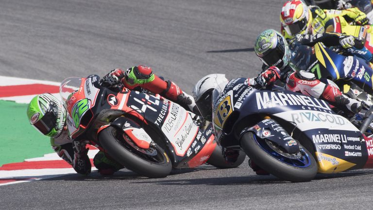 Stefano Manzi (#62) leads Romano Fenati (#13) during Sunday's controversial Misano Moto2 race