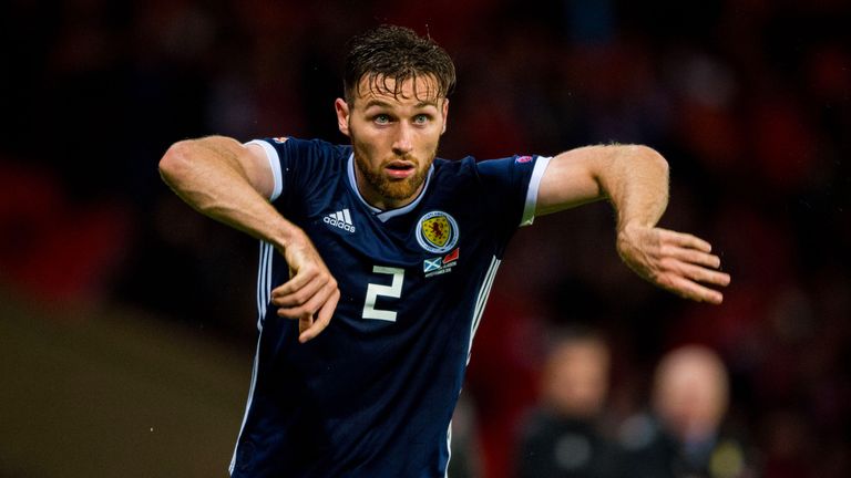 Kilmarnock defender Stephen O'Donnell in action for Scotland against Albania on Monday night. 