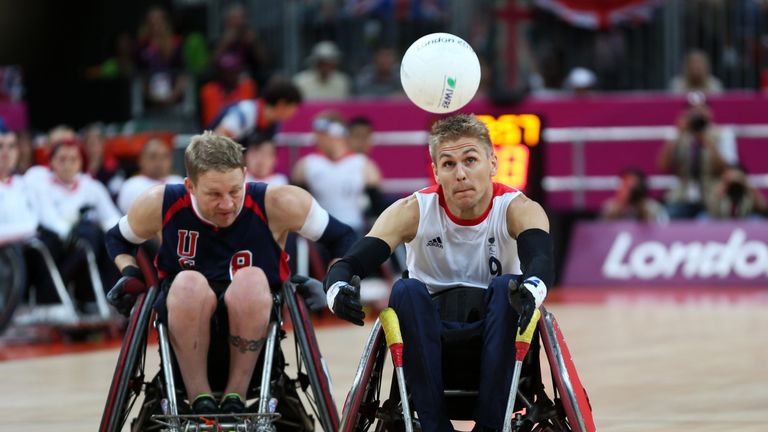 Great Britain's Steve Brown (right) during the Group A match at the Basketball Arena, London Paralympic Games, 5 September 2012