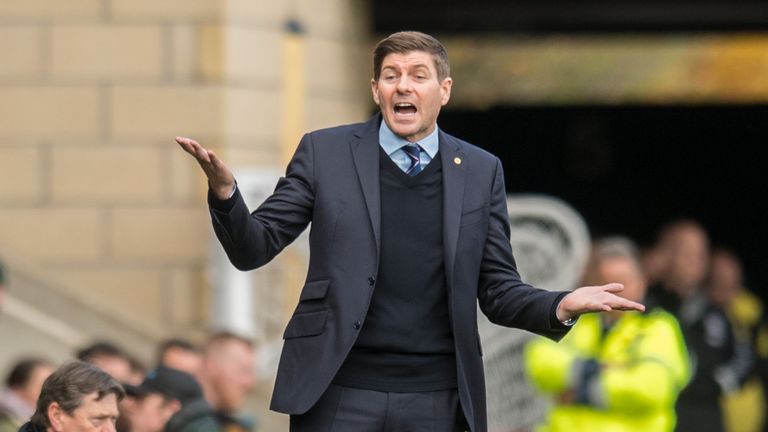 Rangers manager Steven Gerrard cuts an animated figure on the touchline at Livingston
