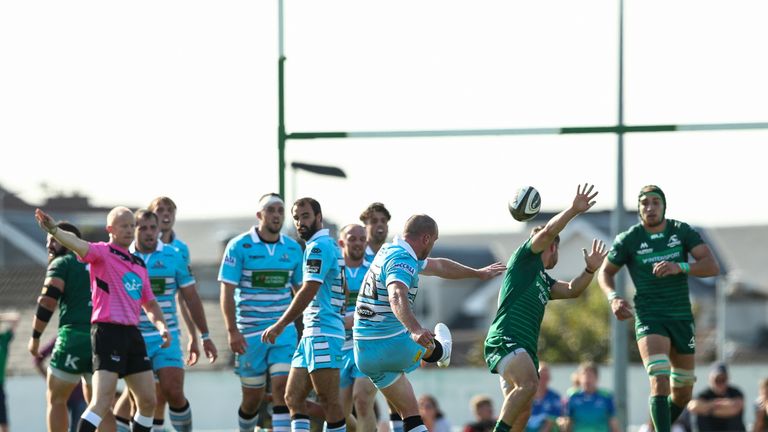 Stuart Hogg slots over the winning drop-goal for Glasgow.