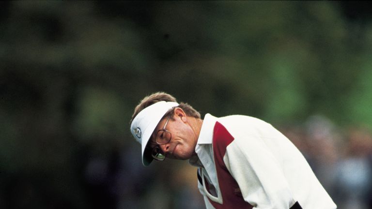 Tom Kite of the USA team putts for par during the Ryder Cup at The Belfry in Sutton Coldfield, England.