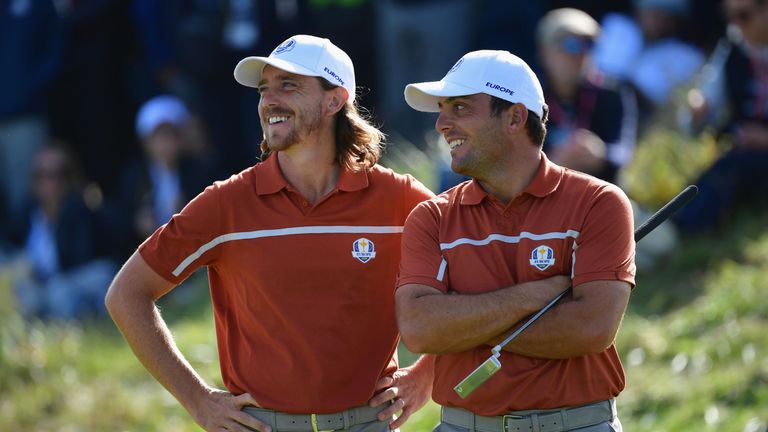 during the afternoon foursome matches of the 2018 Ryder Cup at Le Golf National on September 29, 2018 in Paris, France.