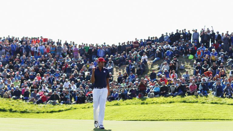 Tony Finau during singles matches of the 2018 Ryder Cup at Le Golf National on September 30, 2018 in Paris, France.