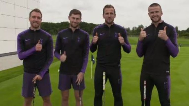 Tottenham&#39;s Harry Kane, Eric Dier, Christian Eriksen and Ben Davies take on a Ryder Cup putting challenge. 