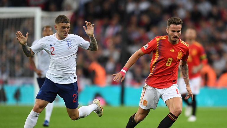 Kieran Trippier in action for England against Spain at Wembley