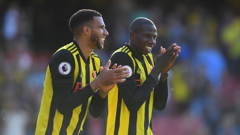Etienne Capoue and Abdoulaye Doucoure during the Premier League match between Watford FC and Tottenham Hotspur at Vicarage Road on September 2, 2018 in Watford, United Kingdom