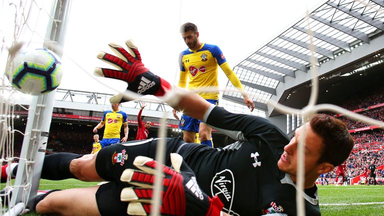 Wesley Hoedt scores an own goal past Alex McCarthy