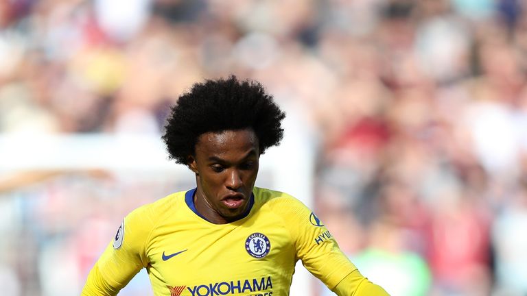 Willian in action for Chelsea against West Ham