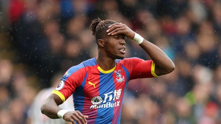 Wilfried Zaha of Crystal Palace reacts during the Premier League match between Crystal Palace and Newcastle United at Selhurst Park