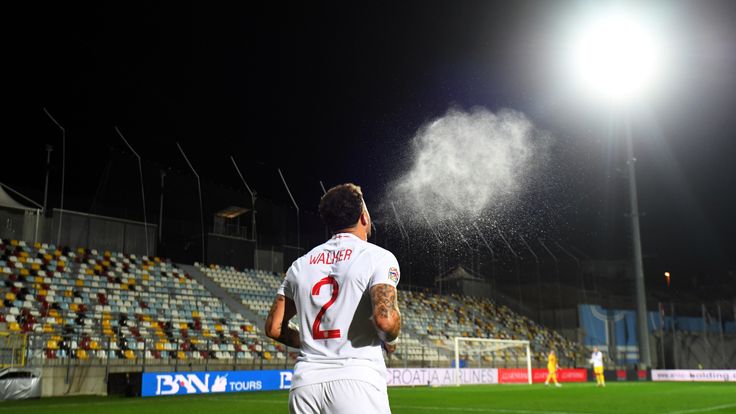 during the UEFA Nations League A Group Four match between Croatia and England at  on October 12, 2018 in Rijeka, Croatia.