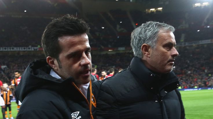 Marco Silva and Jose Mourinho pictured at Old Trafford