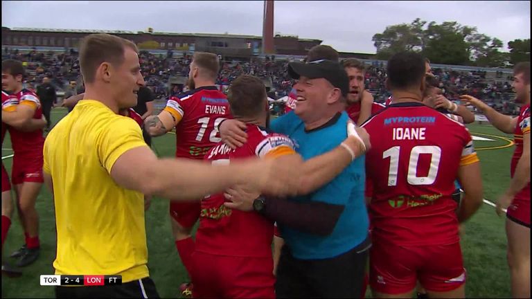 The moment London Broncos clinched a Super League place against the odds at Toronto in the Million Pound Game. 