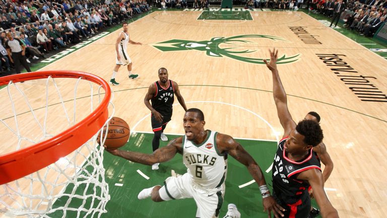 Eric Bledsoe attacks the rim in the Milwaukee Bucks' win over the Toronto Raptors