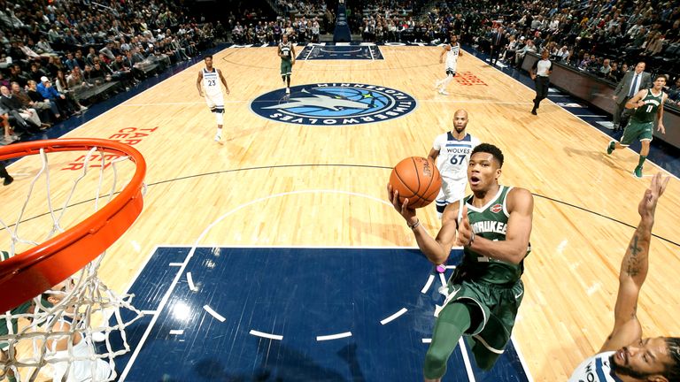 Giannis Antetokounmpo rises for a lay-up