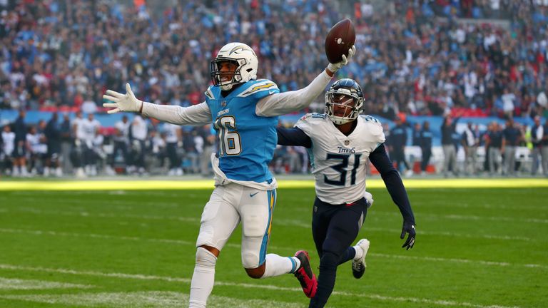 Tyrell Williams scores the Chargers' first touchdown on a 75-yard pass play