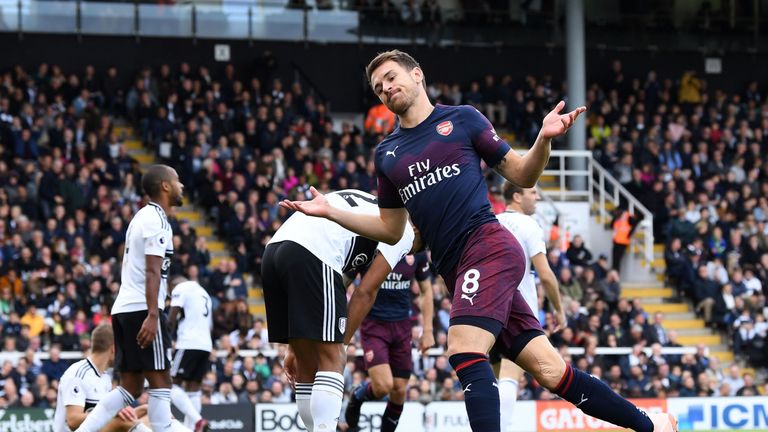 Aaron Ramsey during the Premier League match between Fulham FC and Arsenal FC at Craven Cottage on October 7, 2018 in London, United Kingdom