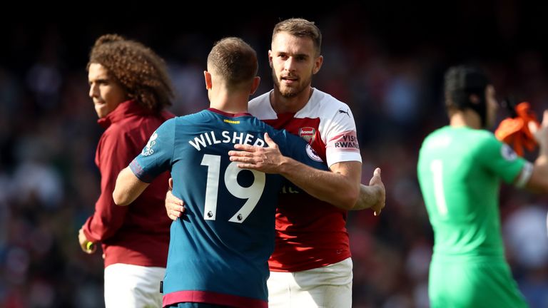 West Ham United's Jack Wilshere and Arsenal's Aaron Ramsey after the game