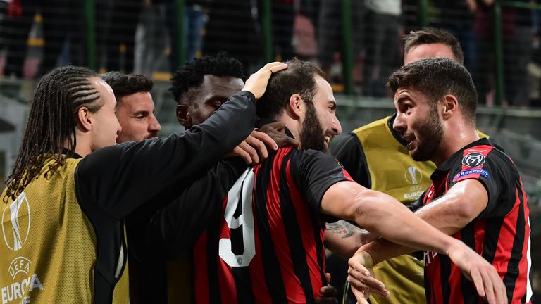 Higuain fired AC Milan to victory over an Olympiakos side featuring Yaya Toure
