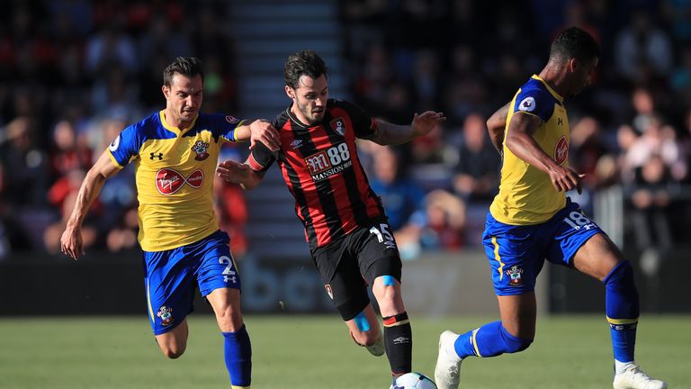 Adam Smith is challenged by Cedric Soares in the first-half