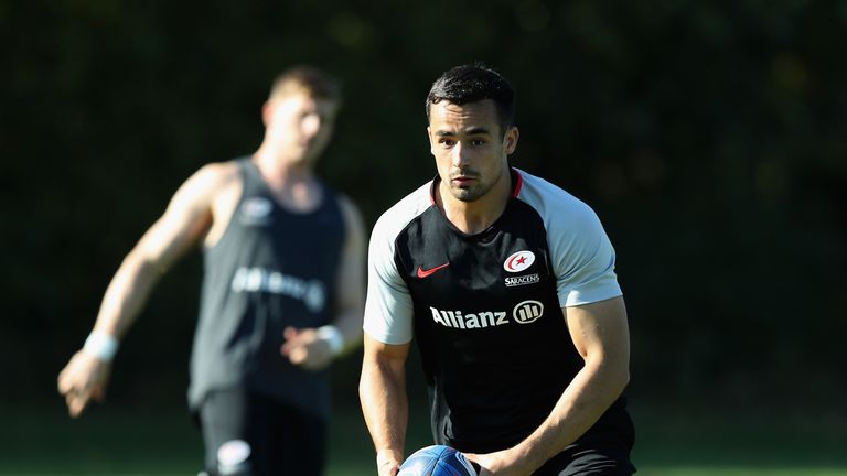 during the Saracens training session held on October 10, 2018 in St Albans, England.