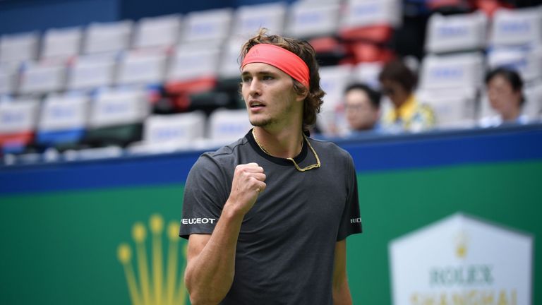 Alexander Zverev celebrates during the Shanghai Masters quarter-final against Kyle Edmund