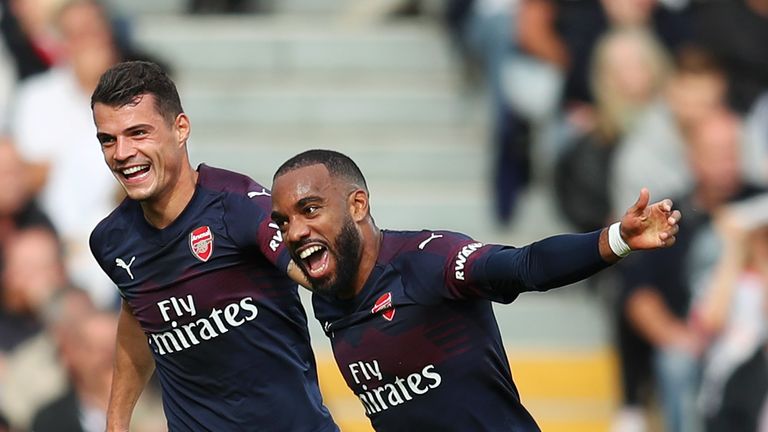 Alexandre Lacazette celebrates putting Arsenal 1-0 up
