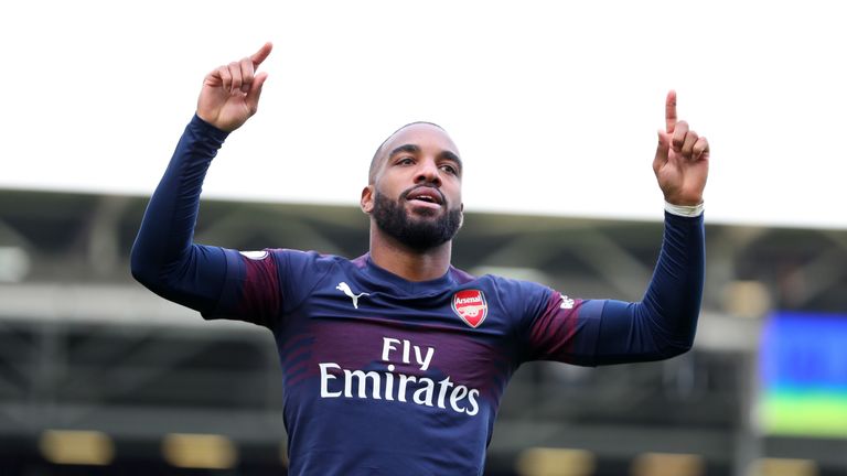 Alexandre Lacazette celebrates scoring his and Arsenal's second goal of the game