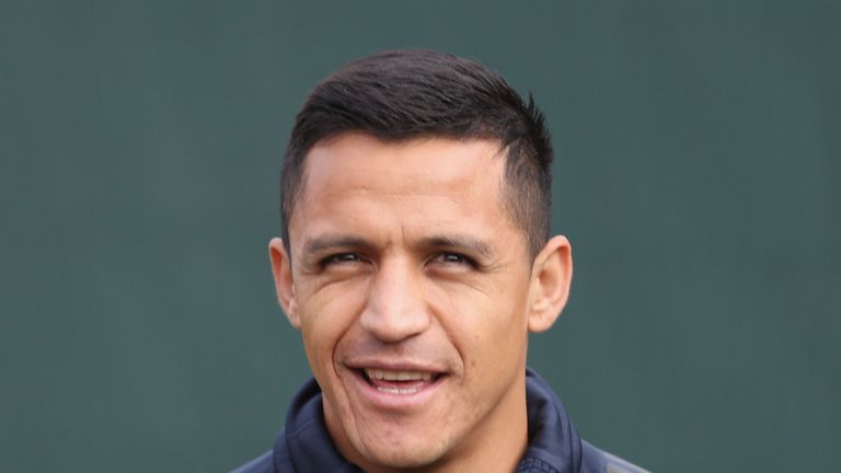 Alexis Sanchez during training at the Aon Complex