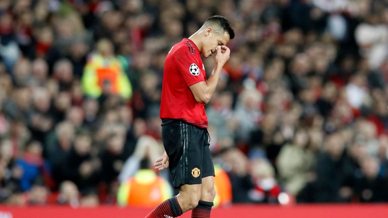 Alexis Sanchez reacts during the UEFA Champions League match against Valencia