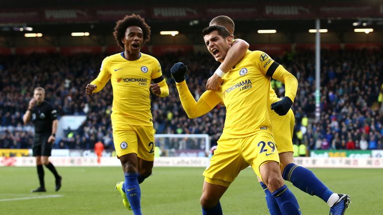 Alvaro Morata celebrates scoring against Burnley