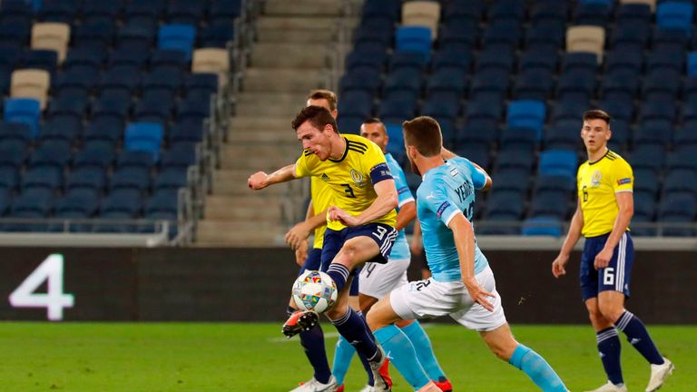 Andrew Robertson in action for Scotland against Israel