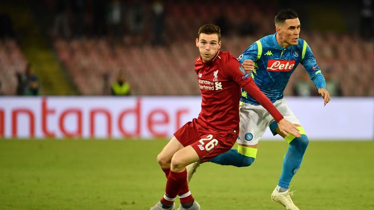 Andy Robertson and Jose Callejon battle for possession